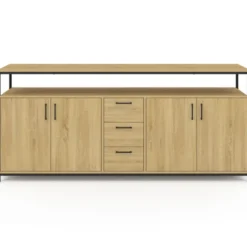 Buffet XXL bois et noir style industriel 180 cm 4 portes et tiroirs