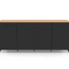 Buffet XXL 180 cm style industriel 4 portes et 1 tiroir noir et bois