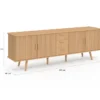 Buffet XXL de 180 cm avec 4 portes et 3 tiroirs à l’effet lattes et tasseaux en bois coloris chêne
