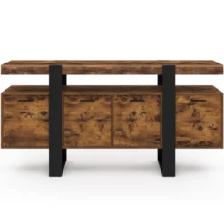 Buffet XXL 4 portes bois effet vieilli et noir 160 cm