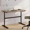 Bureau assis debout à manivelle hauteur réglable 70 - 120 cm bois façon hêtre et noir