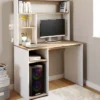 Bureau avec rangements blanc et bois façon hêtre