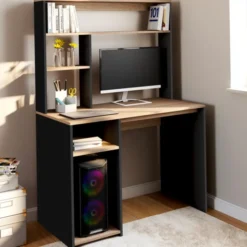 Bureau avec rangements noir et bois