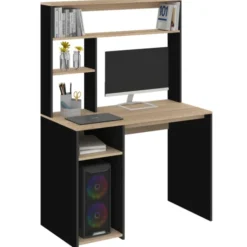 Bureau avec rangements noir et bois