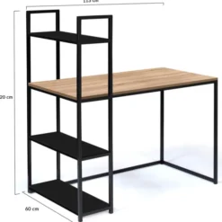 Bureau avec étagères style industriel en bois et métal noir