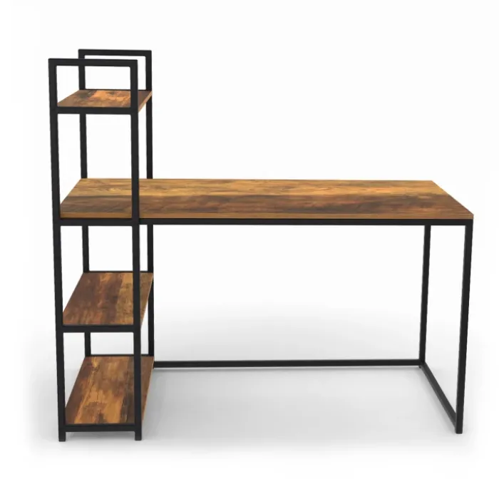 Bureau avec étagères style industriel effet bois vieilli