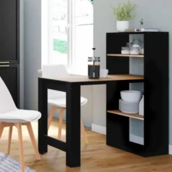 Bureau bibliothèque bois façon hêtre et noir