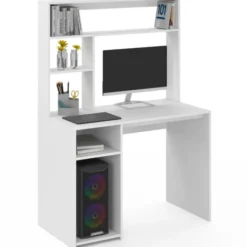 Bureau blanc avec étagères de rangement