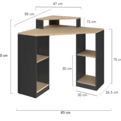 Bureau d'angle avec rangements noir et façon hêtre