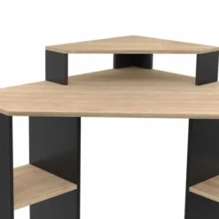 Bureau d'angle avec rangements noir et façon hêtre
