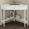 Bureau d'angle gain de place bureau informatique blanc avec rangements et 1 tiroir
