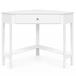 Bureau d'angle gain de place bureau informatique blanc avec rangements et 1 tiroir