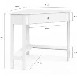 Bureau d'angle gain de place bureau informatique blanc avec rangements et 1 tiroir