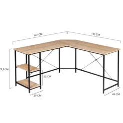 Bureau d’angle industriel avec étagère bois et métal