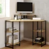 Bureau d'angle industriel avec rangements bois et métal noir