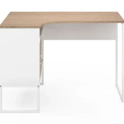 Bureau d’angle industriel métal blanc et bois façon hêtre