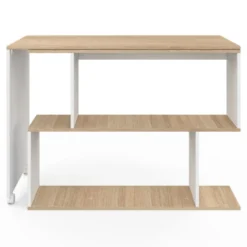 Bureau d'angle rotatif en bois hêtre et blanc