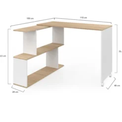 Bureau d'angle rotatif en bois hêtre et blanc
