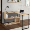Bureau d’angle rotatif 180° industriel avec étagère forme S