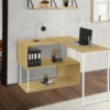 Bureau d'angle rotatif 180° métal blanc et bois