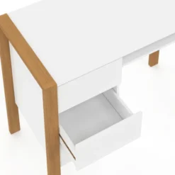 Bureau scandinave blanc et bois avec 3 tiroirs et niche
