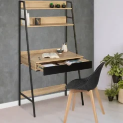 Bureau étagères deux niveaux style industriel
