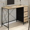 Bureau 3 tiroirs design industriel 100 cm en tissu bois et noir