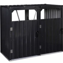 Cache poubelle double en acier gris pour extérieur