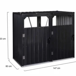 Cache poubelle double en acier gris pour extérieur
