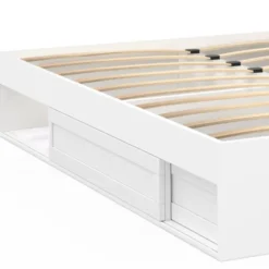 Cadre de lit avec rangements et sommier blanc