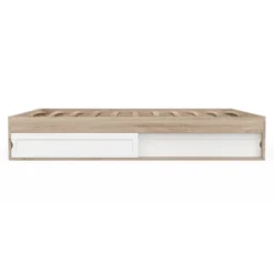Cadre de lit avec rangements et sommier bois et blanc 160x200 cm