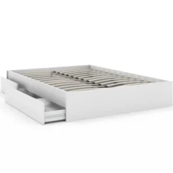Cadre de lit double 140x190 blanc avec 4 tiroirs et sommier