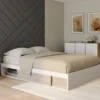 Cadre de lit 140x190 cm avec sommier et rangements blanc et bois façon hêtre