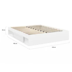 Cadre de lit 140x190 cm avec sommier et rangements blanc