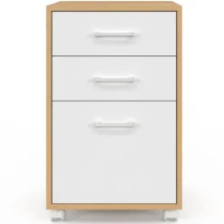 Caisson de bureau bois et blanc avec 3 tiroirs