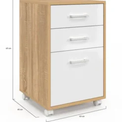 Caisson de bureau bois et blanc avec 3 tiroirs