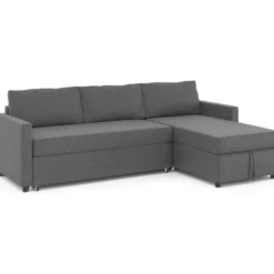 Canapé avec méridienne convertible en tissu gris anthracite