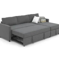 Canapé avec méridienne convertible en tissu gris anthracite
