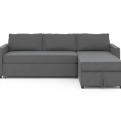 Canapé avec méridienne convertible en tissu gris anthracite