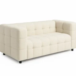 Canapé double capitonné en tissu bouclette beige