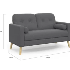 Canapé droit scandinave 2 places en tissu gris anthracite