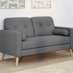 Canapé droit scandinave 2 places en tissu gris anthracite