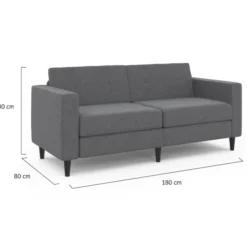 Canapé fixe moderne 3 places 180 cm en tissu gris anthracite