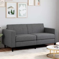 Canapé fixe moderne 3 places 180 cm en tissu gris anthracite