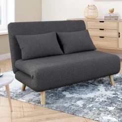 Canapé lit convertible 2 places 120x190cm tissu gris anthracite