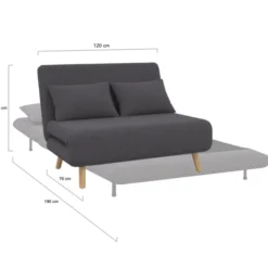 Canapé lit convertible 2 places 120x190cm tissu gris anthracite
