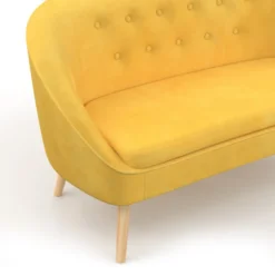 Canapé velours jaune rétro chic pieds en bois