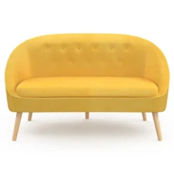 Canapé velours jaune rétro chic pieds en bois