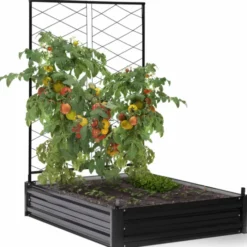 Carré potager en métal avec serre à tomates + treillis + housse