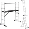 Échafaudage aluminium plateforme modulable avec échelle multifonction, sur roues, 165 cm